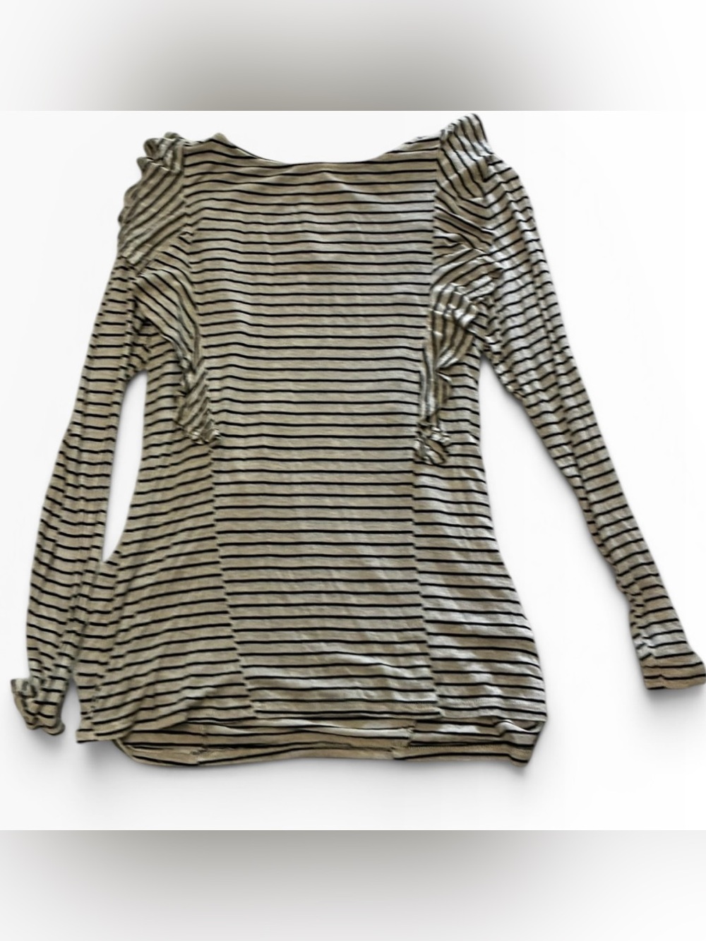 white birch Black and Cream Striped Long-Sleeve Top